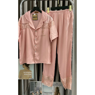 Bộ ngủ mặc nhà pijama ép đá tim lụa xước mát