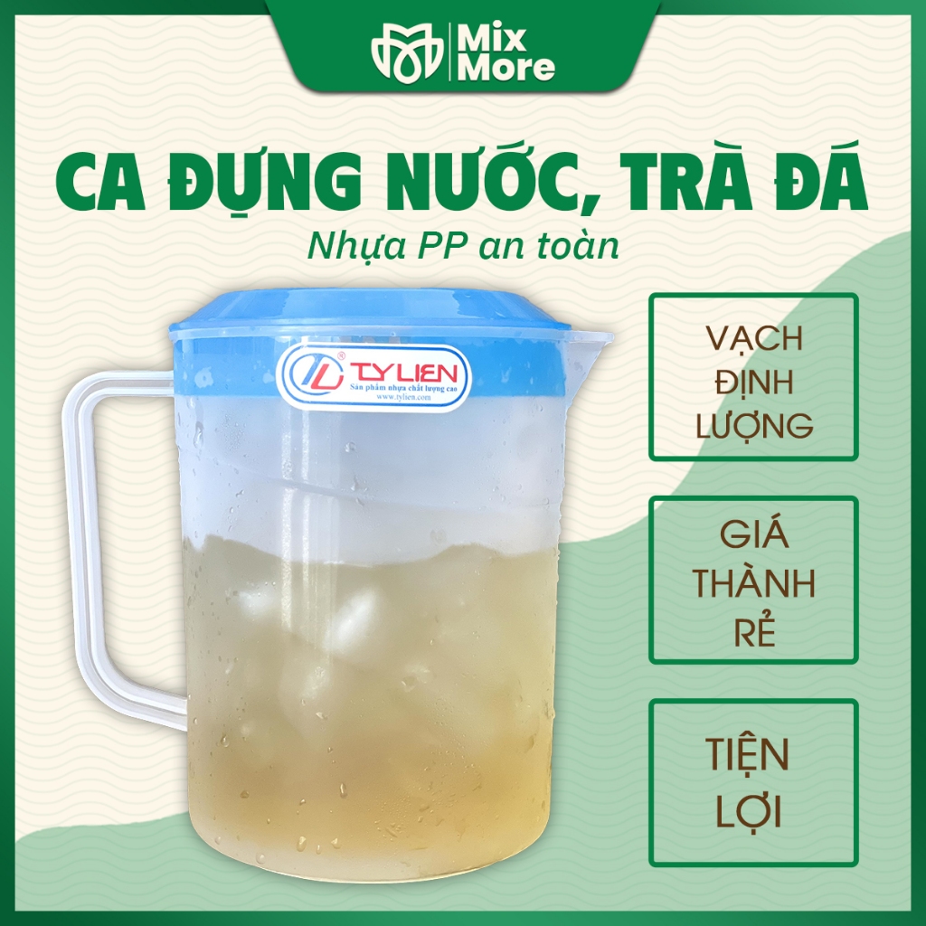 Ca nhựa trong đựng nước trà đá chia vạch định lượng 1 lít, 2 lít màu ngẫu nhiên, giá tận xưởng Mixmo