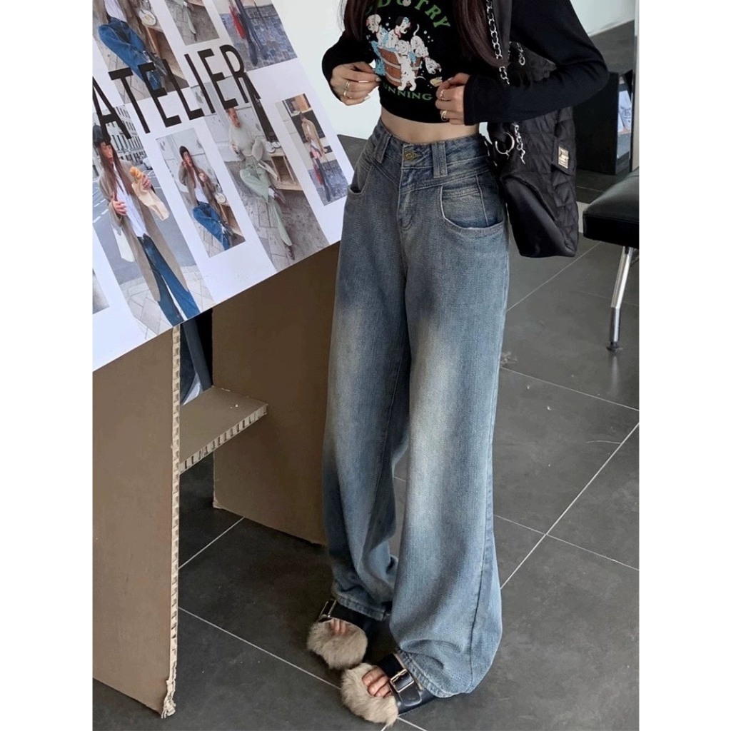 Quần ống rộng jean dài thoải mái cạp cao thời trang, quần suông retro đường phố cao cấp siêu sang chảnh D 48 | BigBuy360 - bigbuy360.vn