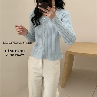 [XẢ HÀNG NGHỈ TẾT] Áo Cardigan Len Cổ Vuông cúc vàng Khoác Len Nữ - Áo Len Dệt Kim Dài tay Bo eo Thu Đông AO019