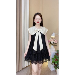 Set Chân Váy VyVy Cổ Nơ Mới Nhất - Vải Ren Mềm Mại - Form Áo Babydoll Cùng Chân Váy Xòe Hách Dáng Trẻ Trung