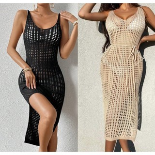 (sẵn, ảnh thật) Áo khoác len đi biển, Áo choàng đi biển, Áo lưới Bikini, Áo lưới đi biển, dáng dài #ML16