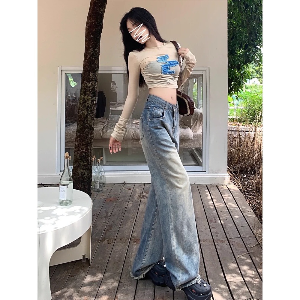 Quần Ống rộng Mix viền túi tua rua gấu, quần nữ jean phổ biến Đơn giản Xanh Bạc siêu xinh D54 | BigBuy360 - bigbuy360.vn