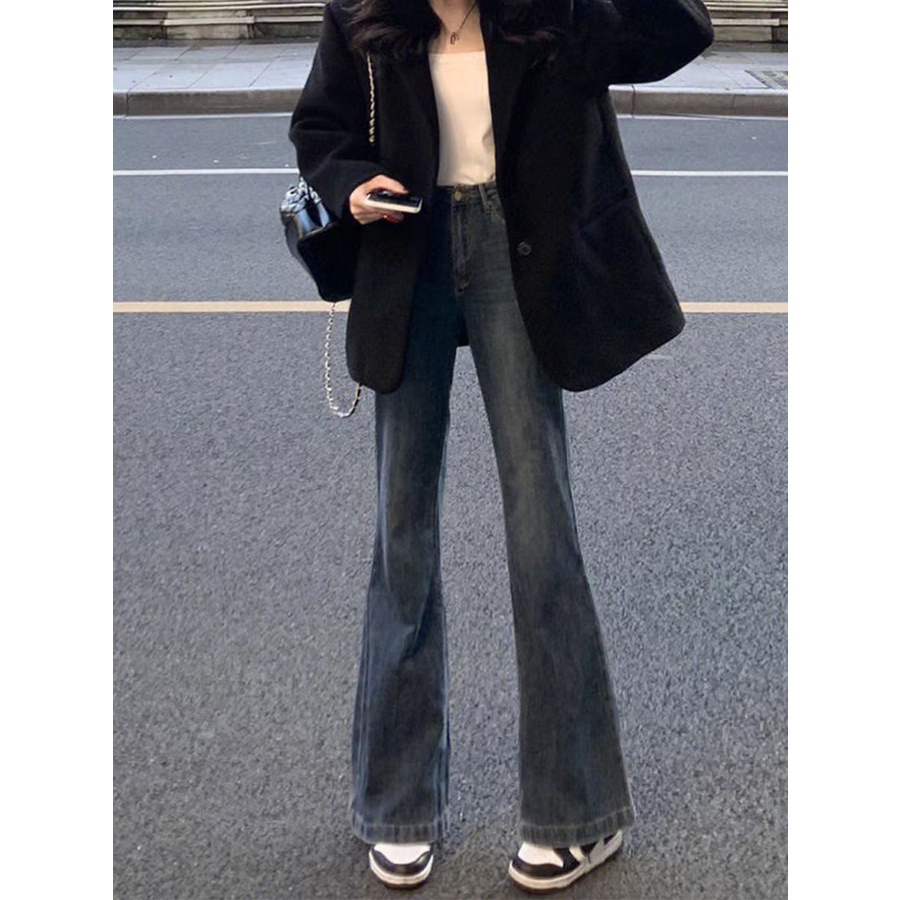 Quần bò ống loe xanh than Phong cách Hàn , Quần jean ống loe xanh than lưng cao Phong Cách cá tính  D44 | BigBuy360 - bigbuy360.vn