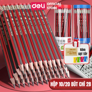 Vỉ 10 bút chì lục giác Deli 2B/HB kèm đầu tẩy - chất liệu gỗ an toàn dễ gọt phù hợp với học sinh văn phòng