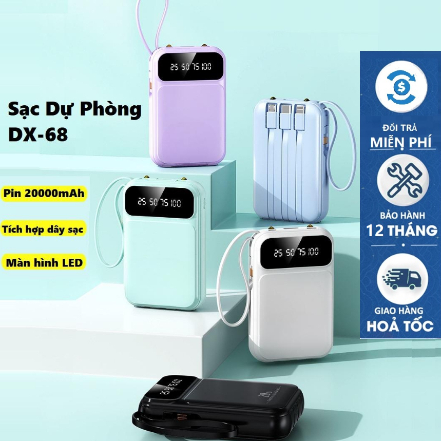 Pin sạc dư phòng cao cấp 20000mah 10000mah sạc nhanh pin mini dung lượng lớn có sẵn nhiều dây sạc với màn hình led