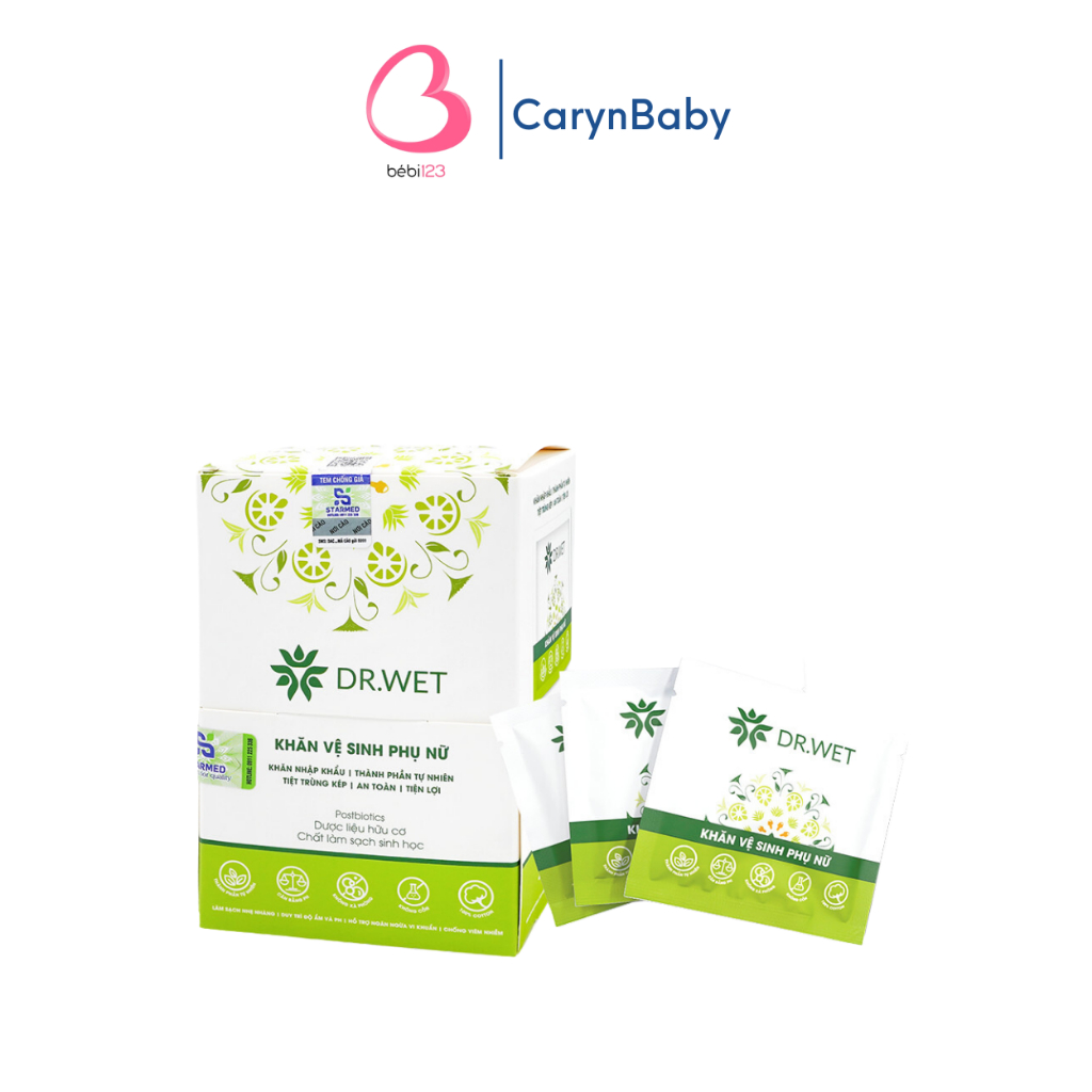 (Hộp 25) gói DR.WET- KHĂN Y TẾ VỆ SINH VÙNG KÍN ĐẦU TIÊN CHỨA PROBIOTICS CarynShop
