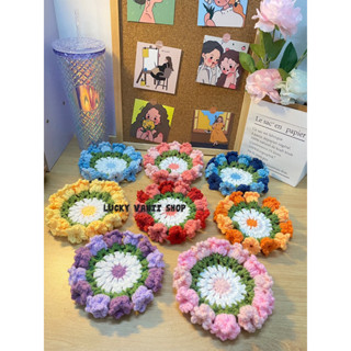  Đế lót ly hoa chuông Đế lót ly bằng len Đế lót ly handmade nhiều màu 