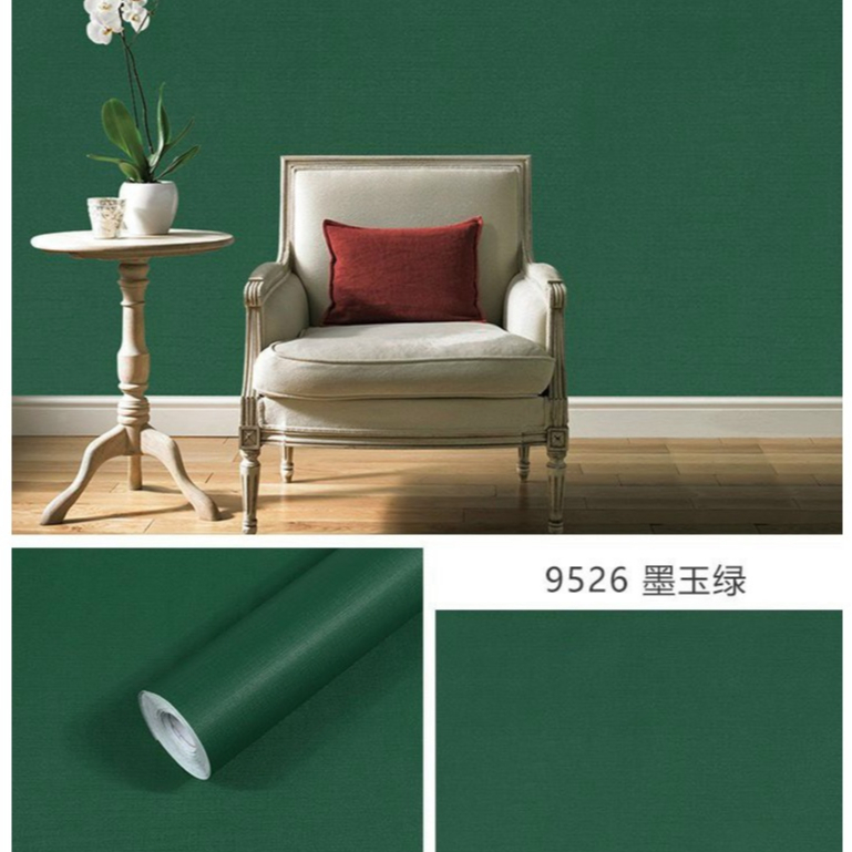 Giấy dán tường phòng ngủ màu Xanh Cổ Vịt nhám dài 10M x 45cm có keo sẵn bóc dán, bề mặt chống thấm n