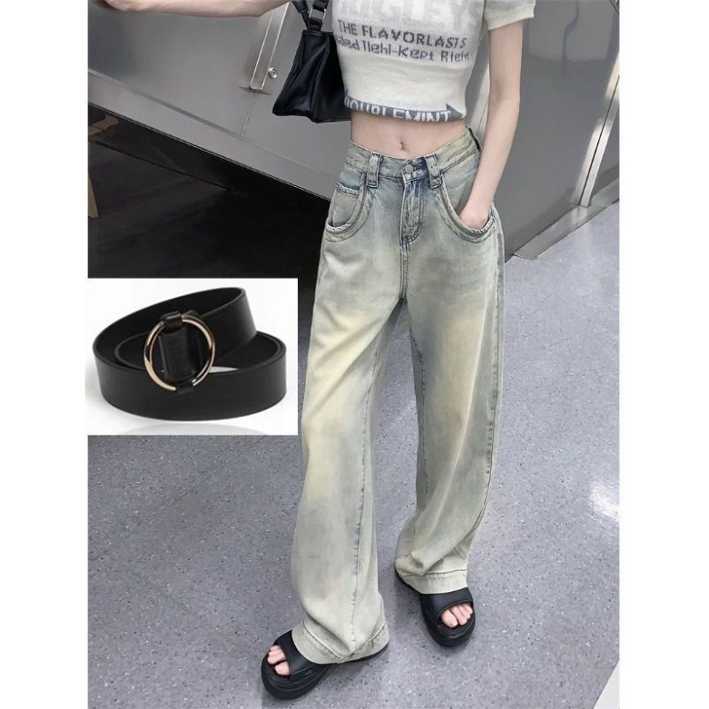 Quần ống rộng mix viền túi, quần nữ jean phong cách Retro Ống Rộng siêu đẹp siêu sang N 65 | BigBuy360 - bigbuy360.vn