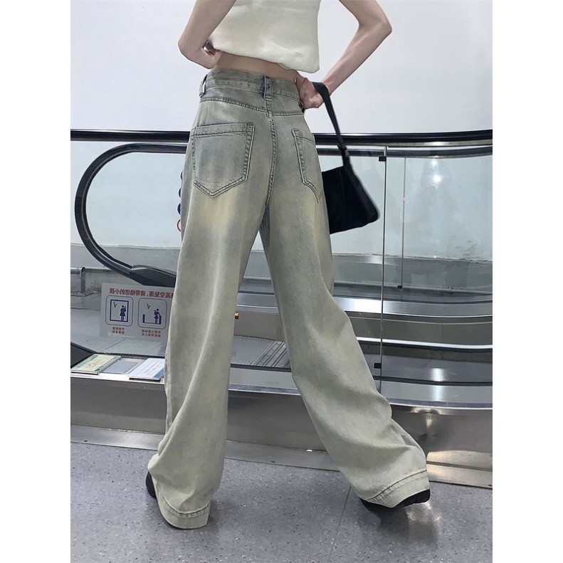 Quần ống rộng mix viền túi, quần nữ jean phong cách Retro Ống Rộng siêu đẹp siêu sang N 65 | BigBuy360 - bigbuy360.vn