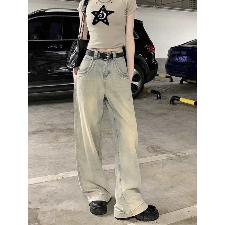 Quần ống rộng mix viền túi, quần nữ jean phong cách Retro Ống Rộng siêu đẹp siêu sang N 65 | BigBuy360 - bigbuy360.vn