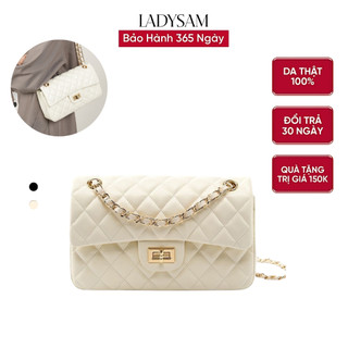 Túi xách chain nữ da bò cao cấp ladysam - túi đeo chéo đeo vai nữ vân trám dập nổi size 23 cho nàng đi tiệc đi chơi