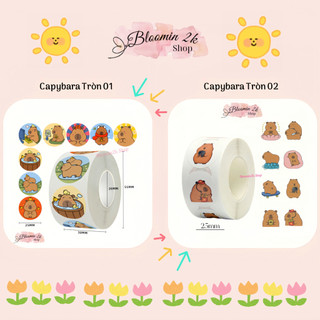  Cuộn 500 Sticker Nhãn Dán Capybara Họa Tiết Hoạt Hình Ngộ Nghĩnh Bloomin2k Cute Trang Trí