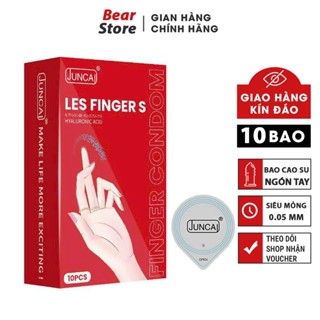  Bao cao su ngón tay dành cho nam và nữ Juncai LES FINGER S hộp 10 cái siêu mỏng nhiều gel hương dâu dịu nhẹ 