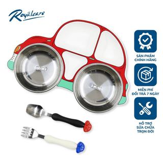  Set khay ăn dặm cho bé hình ô tô Royalcare 0805: khay chia ngăn thìa nĩa chất liệu inox cao cấp 