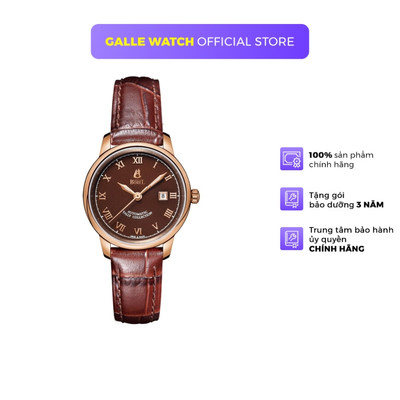 Đồng hồ cơ nữ Ernest Borel LGR5680N-831BR thanh lịch, mặt kính Sapphire, chống nước 5 ATM, dây da đeo tay chính hãng