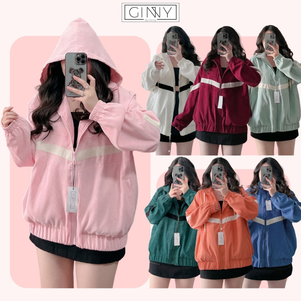 Áo Khoác Chống Nắng Nhung Viền Trắng AKNTL016 Unisex | Có Túi Trong Form Rộng Nón Rộng Cổ Cao| Ginny