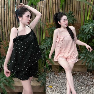  S68 Set Đũi 2 Màu Đen Hồng In Hình Nơ Doll Diva