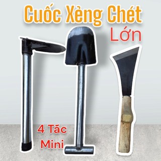 Combo Cuốc Xẻng mini 4 tấc thêm Chét cán gỗ lớn làm cỏ nhanh tiện dụng