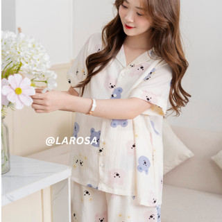 Bộ Đồ Bầu Và Sau Sinh Cổ Sam Mẫu Mới Mùa Hè 2025 Larosa Mặc Nhà Và Sau Sinh Vải Kẻ Đũi Xốp Cao Cấp - LA015B