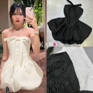 Đầm xốp bí cúp ngực nơ mocking sau ( kèm quần xốp bí ) k5370- CAROTSHOP