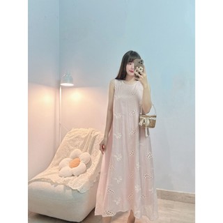 ĐẦM MAXI CỔ TRÒN HOA THÊU - Hình Shop Chụp Thật