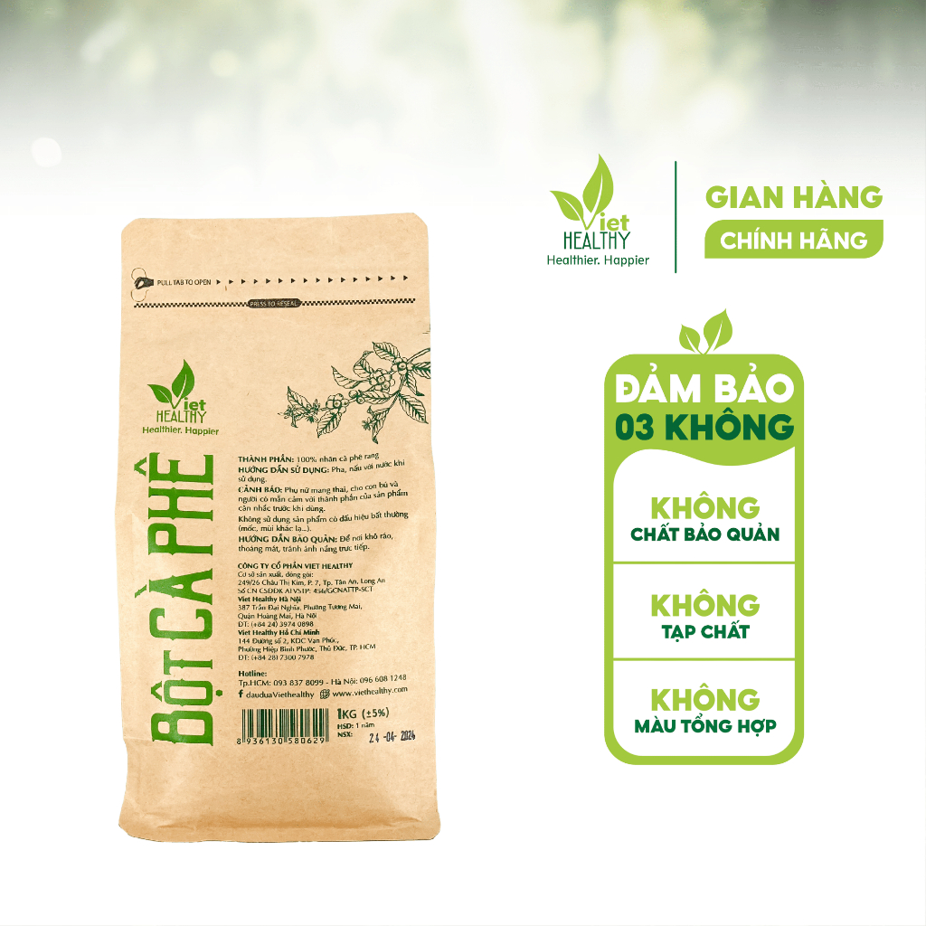 Bột Cà Phê Enema Nguyên Chất (Nhân Rang) Viet Healthy 1kg