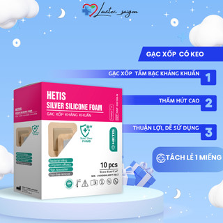 Gạc xốp kháng khuẩn có băng dán hetis silver silicone foam nano ag+ cho vết thương có nguy cơ nhiễm trùng