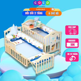 Nôi cũi 2 tầng cho bé sơ sinh đa năng COCOBEE, Sử dụng từ 0 đến 12 tuổi, Bảo hành 3 năm chính hãng