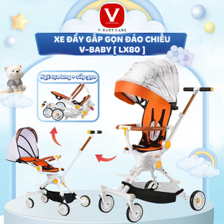 Xe đẩy new v-baby lx80 gấp gọn đảo chiều - tặng đệm lót - new 2024