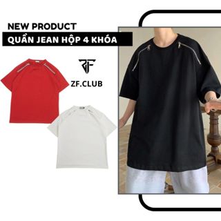 Áo Phông ZONEF CLUB Phối Khóa Zip Vai, Cộc Tay Nam Nữ Phong Cách Hàn Quốc Chất Liệu Thun Da Cá Cao Cấp From Rộng [ TK