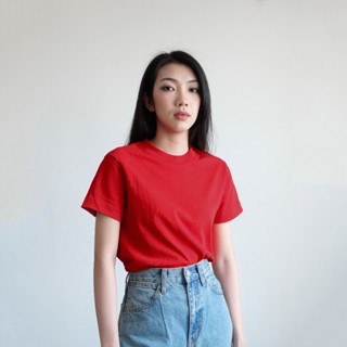  Áo Thun Trơn Cổ Tròn Cộc Tay Màu Đỏ Áo Baby Tee Chất vải Cotton Áo Phông Thấm Hút Mồ Hôi 