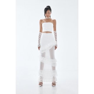 LSEOUL Áo Ống Cúp Ngực + Chân Váy Dài Bèo Lượn Xuyên Thấu Almira Set B23081340