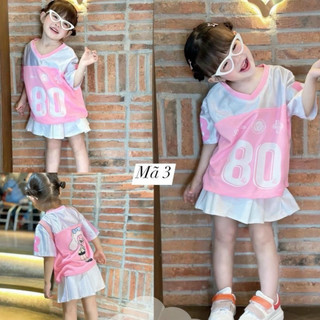 Váy bé gái, Set bộ đồ thể thao áo cổ tim phối chân váy có lót chất vải mát mùa hè hot hit cho bé 10-30kg PINKYKIDS