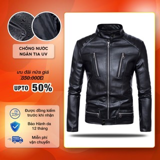Áo khoác da nam biker lót dù phối kéo cao cấp thu đông Pigofashion AD2301
