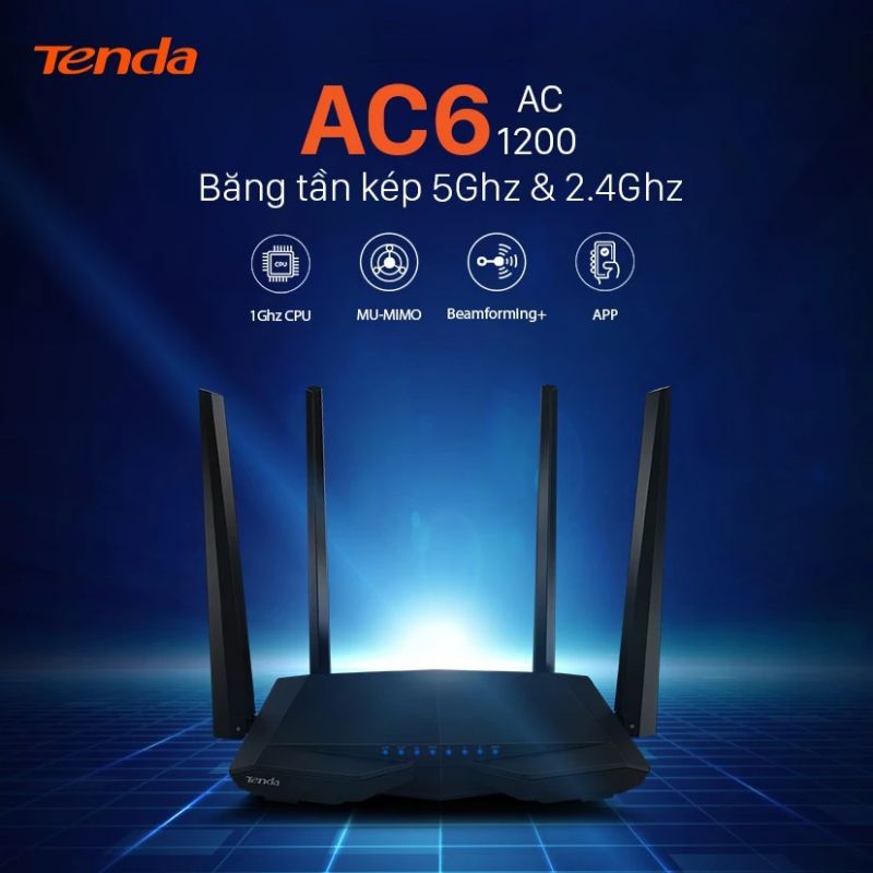 Bộ Thu Phát WiFi Tenda AC5 AC1200Mbps (2 Băng tần, 4 Ăng-ten), Hàng chính hãng