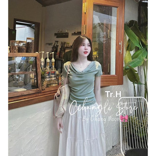 Áo zip trễ vai cổ đổ l1