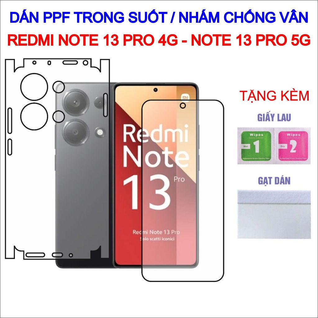 Dán PPF Xiaomi Redmi Note 13 Pro 4G, Note 13 Pro 5G full lưng viền, màn hình