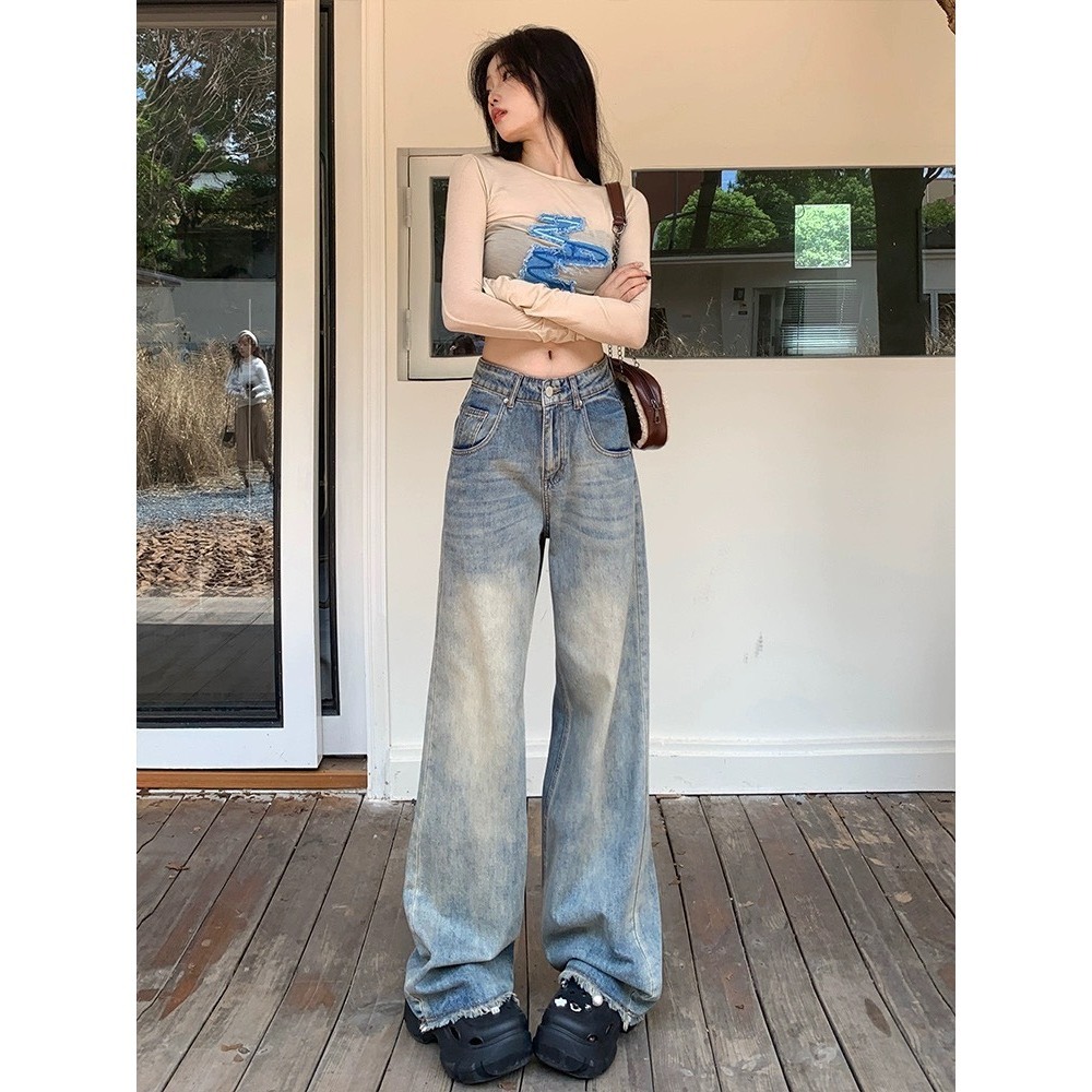 Quần Ống rộng Mix viền túi tua rua gấu, quần nữ jean phổ biến Đơn giản Xanh Bạc siêu xinh sang chảnh D54 HOT | BigBuy360 - bigbuy360.vn