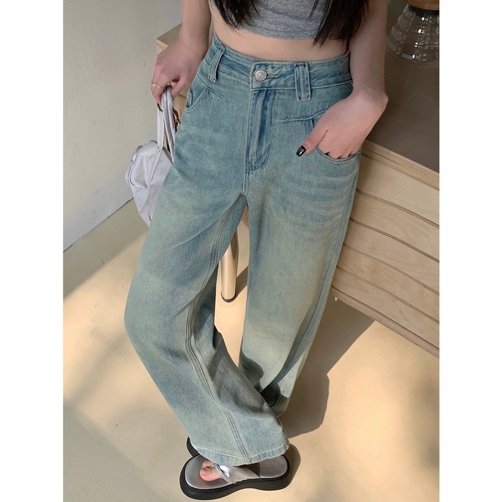 Quần jeans nữ ống suông, quần bò nữ ống rộng tông sáng cực đẹp cực xinh phù hợp đi học đi chơi D66 HOT | BigBuy360 - bigbuy360.vn