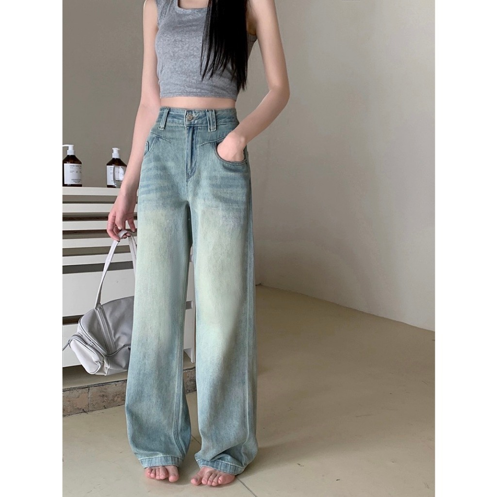 Quần jeans nữ ống suông, quần bò nữ ống rộng tông sáng cực đẹp cực xinh phù hợp đi học đi chơi D66 HOT | BigBuy360 - bigbuy360.vn