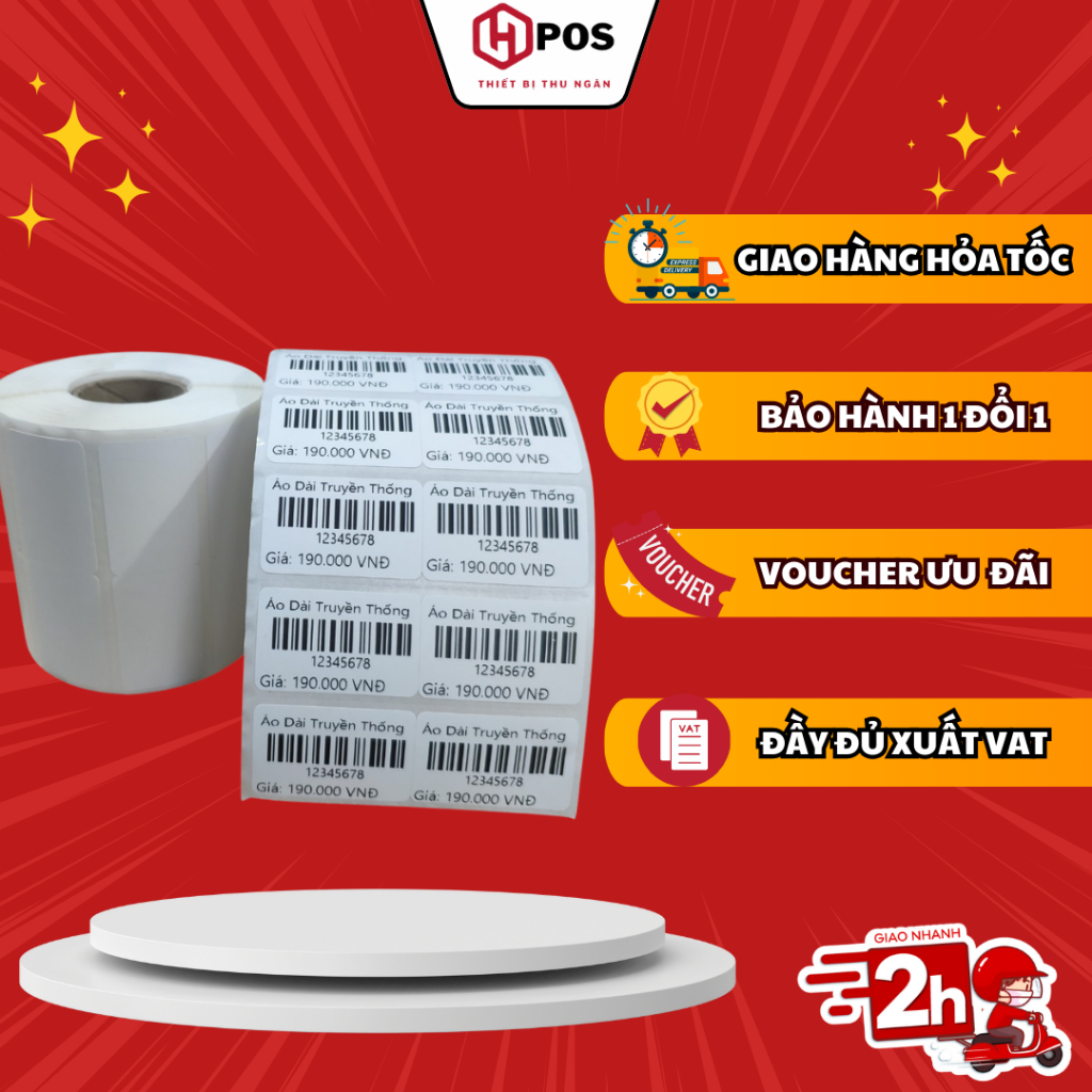 Giấy in tem giá, decal nhiệt in mã vạch 2 tem/hàng khổ 72x22, 35x22 ( Hàng chuẩn )
