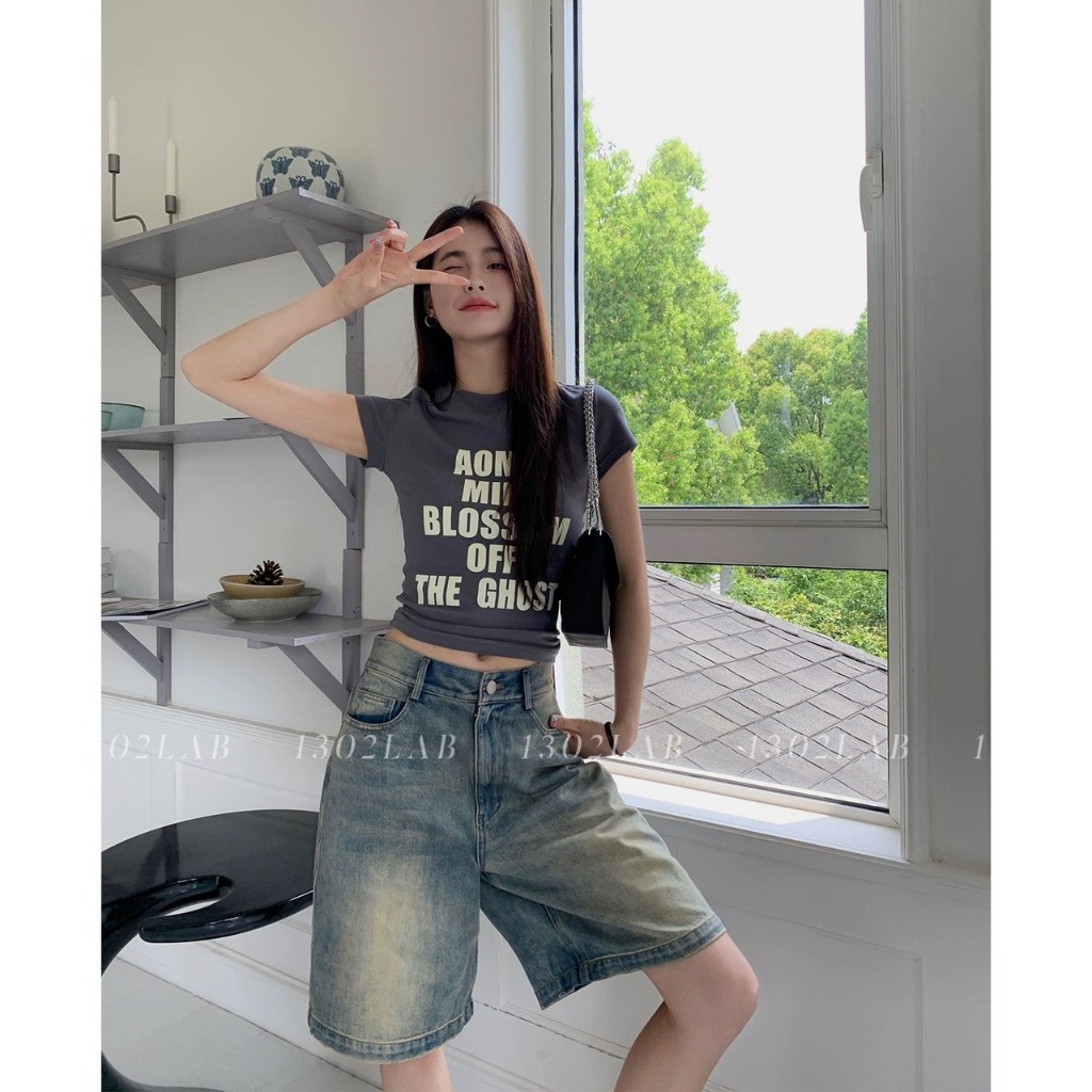 Quần Short Jeans lửng wash cạp thấp ống rộng nữ, Quần jeans unisex siêu Hot siêu sang chảnh N 69 HOT | BigBuy360 - bigbuy360.vn
