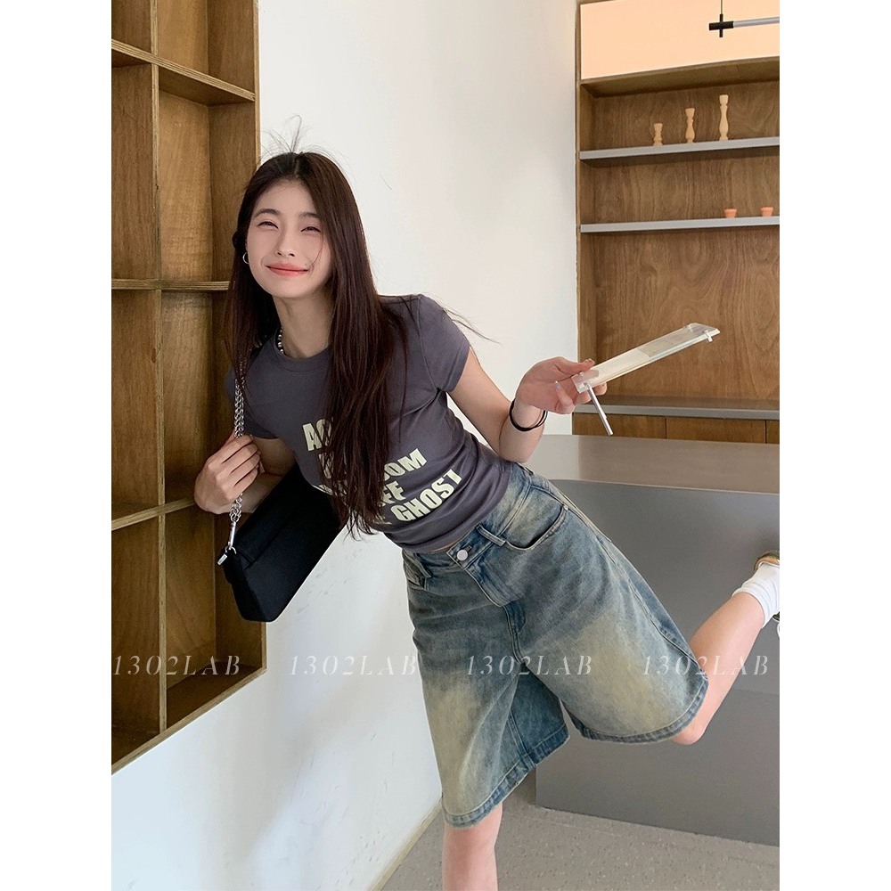 Quần Short Jeans lửng wash cạp thấp ống rộng nữ, Quần jeans unisex siêu Hot siêu sang chảnh N 69 HOT | BigBuy360 - bigbuy360.vn