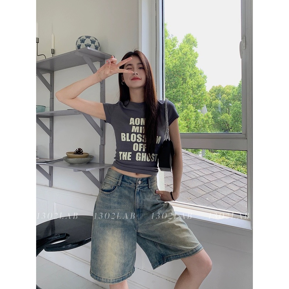 Quần Short Jeans lửng wash cạp thấp ống rộng nữ, Quần jeans unisex siêu Hot siêu sang chảnh N 69 HOT | BigBuy360 - bigbuy360.vn