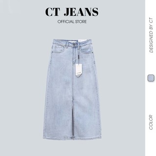 Chân Váy Jean Dài midi dáng A Dài xẻ trước CT JEANS