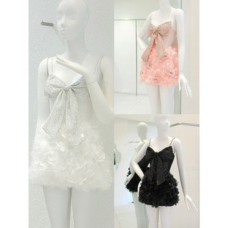 Set áo bodysuit nơ kim sa chân váy đính hoa nổi 3d sang trọng