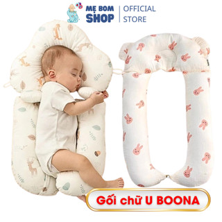 Gối chữ U Boona xô Muslin đa năng tác dụng chống méo đầu kiêm chống giật mình cho bé sơ sinh