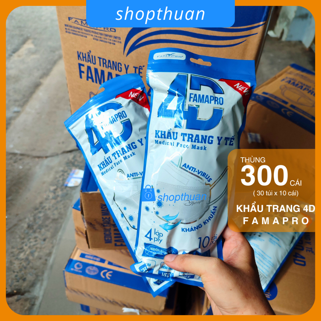 Thùng 300 cái khẩu trang y tế 4D Famapro ( 30 túi x 10 cái ) - KHẨU TRANG 4D FAMAPRO